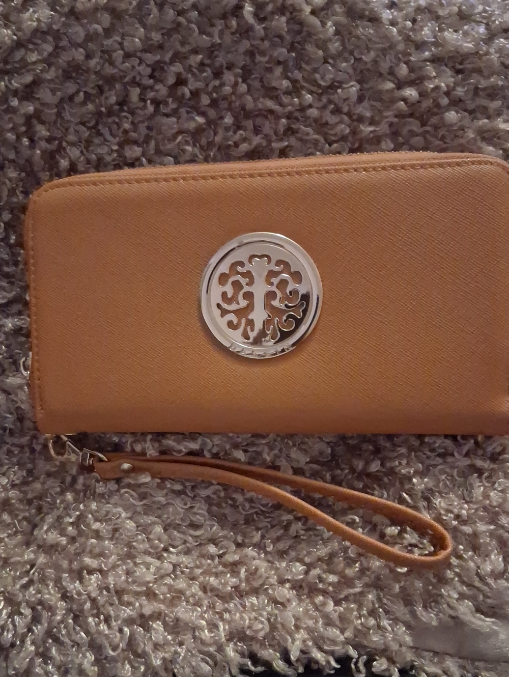 Dasein Tan Wristlet Wallet with Silver Tree Emblem